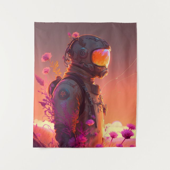 Astronaut World Discovery Painting Human Universe Wandteppich (Vorderseite)