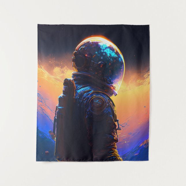Astronaut World Discovery Painting Human Universe Wandteppich (Vorderseite)
