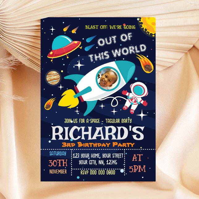 Astronaut zum Geburtstag Einladung mit Foto (Von Creator hochgeladen)