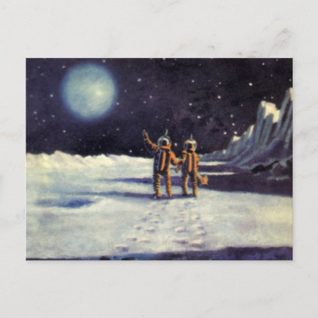 Astronauten-Außerirdischen der Vintagen Science Fi Postkarte (Vorderseite)