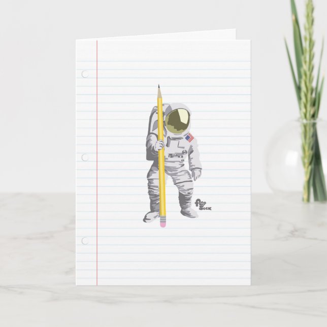 Astronauten-Bleistift-und Papier-Gruß-Karte Karte (Vorderseite)