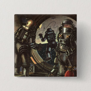 Astronauten der Vintagen Science Fiction auf einem Button