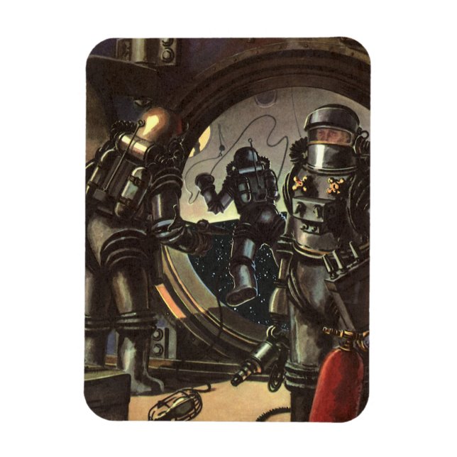 Astronauten der Vintagen Science Fiction auf einem Magnet (Vertikal)