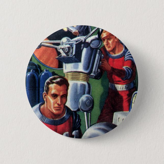 Astronauten der Vintagen Science Fiction, die eine Button (Vorderseite)