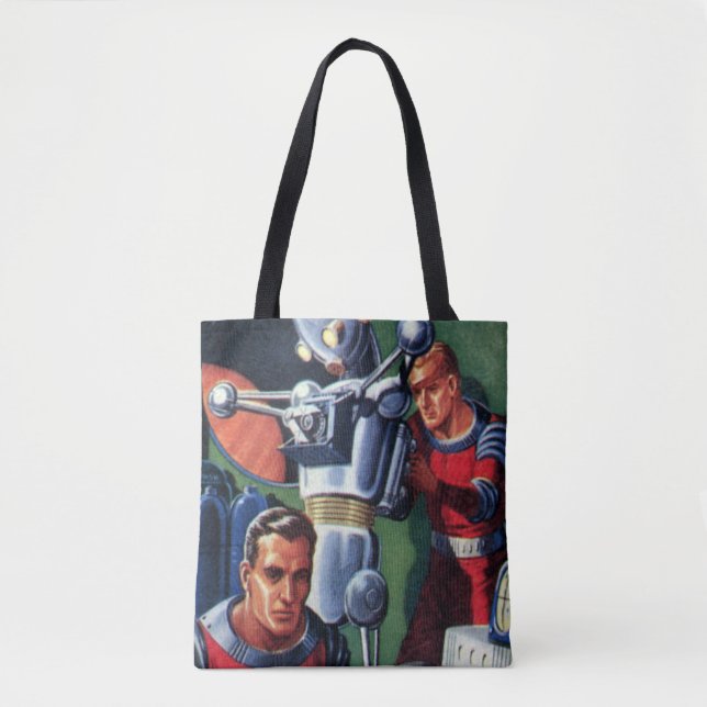 Astronauten der Vintagen Science Fiction, die eine Tasche (Vorderseite)