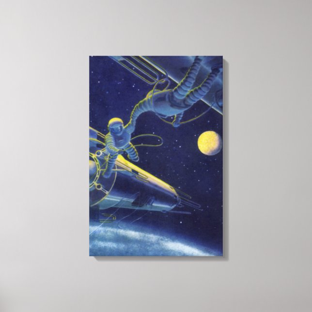 Astronauten der Vintagen Science Fiction im Weltra Leinwanddruck (Vorderseite)