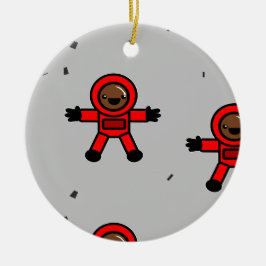 Astronauten des roten Anzugs auf grau Keramik Ornament
