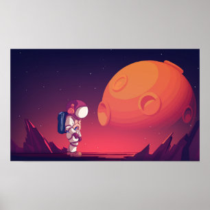 Astronauten, die den Weltraum mit Sternen und Plan Poster