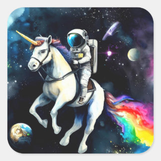 Astronauten - Einhorn im Weltraum - Neuigkeiten Quadratischer Aufkleber