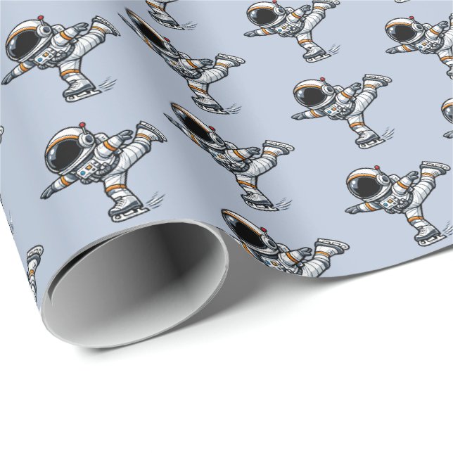 Astronauten Eiskunstlauf Geschenkpapier (Rolleneckpunkt)