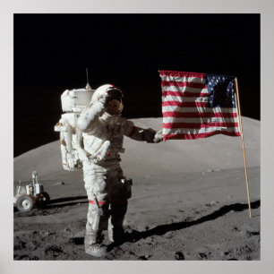 Astronauten-Gruß-amerikanische Flagge Apollo 17 Poster