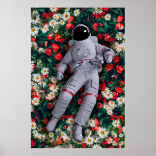 Astronauten in den Blume Rot und Weiß Poster