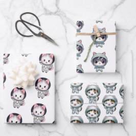 Astronauten Katzen im Weltraum mit Freunden Niedli Geschenkpapier Set