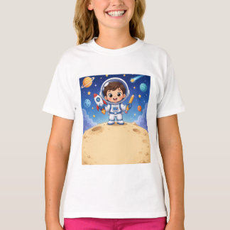 Astronauten-Kind bereit, das Schulnotizbuch zu erk T-Shirt