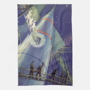 Astronauten mit Vintager Science Fiction auf Raket Geschirrtuch