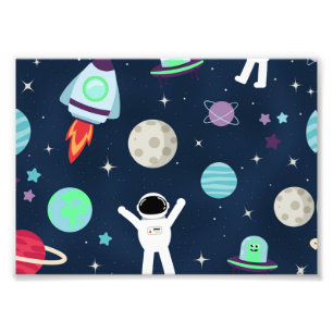 Astronauten Planeten Raketen und Aliens Fotodruck