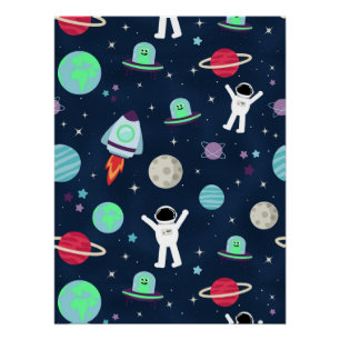 Astronauten Planeten Raketen und Aliens Poster