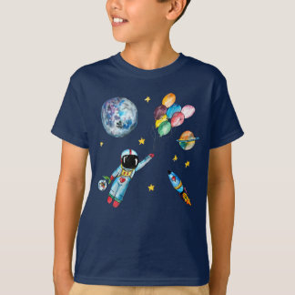 Astronauten Rainbow Balloons RaketenSpace Wasserfa T-Shirt