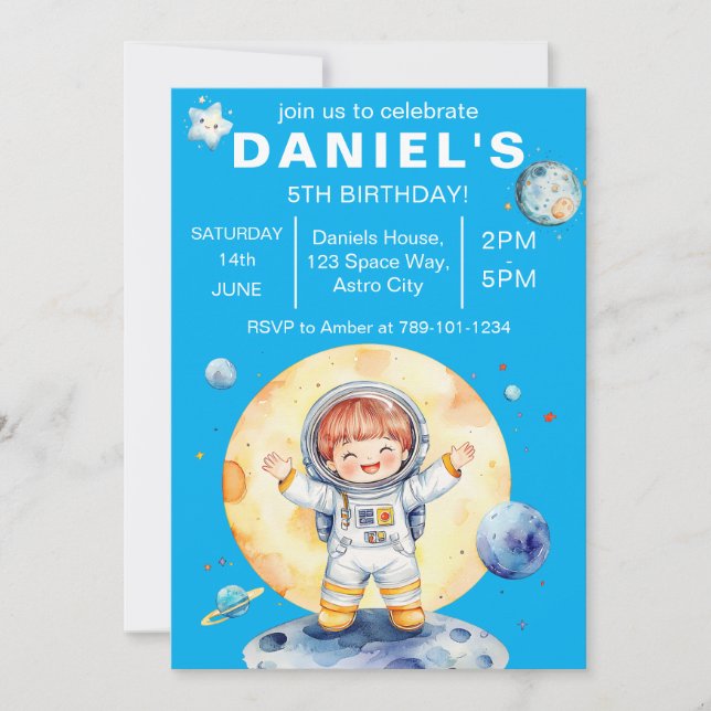 Astronauten Raumfahrt-Themed Custom Birthday Party Einladung (Vorderseite)