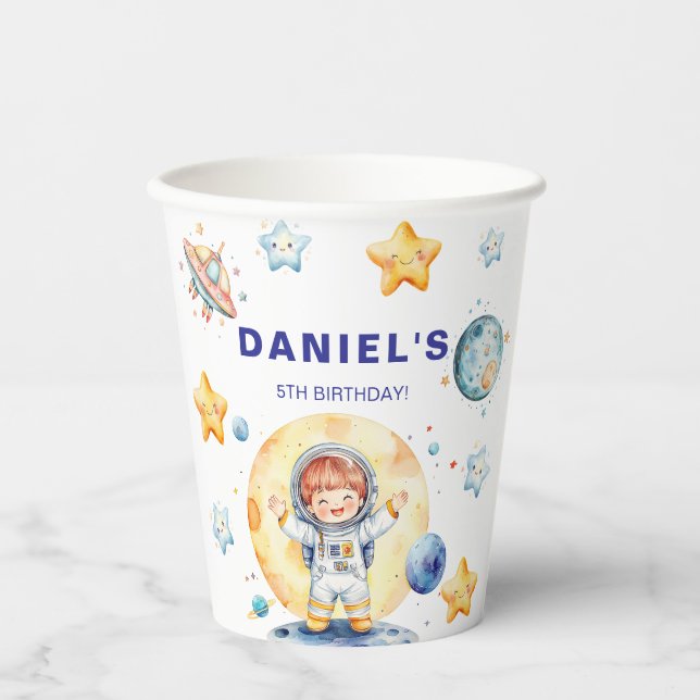 Astronauten Raumfahrt-Themed Custom Birthday Party Pappbecher (Vorderseite)