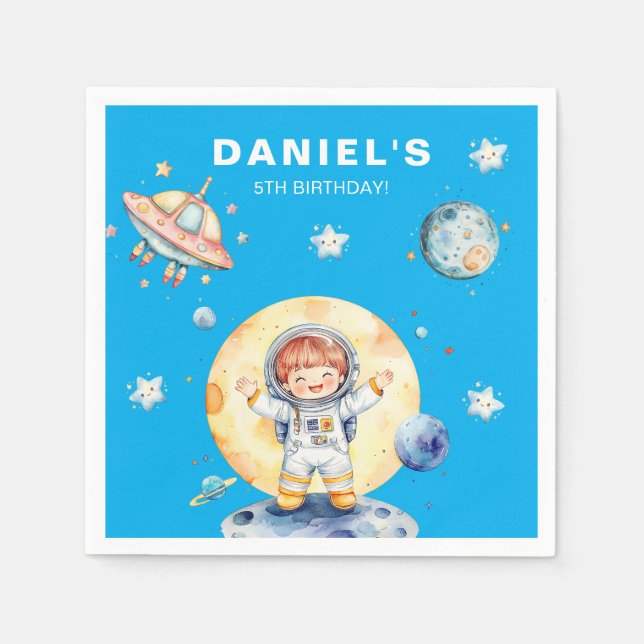 Astronauten Raumfahrt-Themed Custom Birthday Party Serviette (Vorderseite)