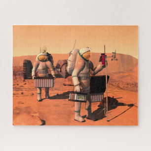 Astronauten richten Wetterausrüstung auf Mars ein.