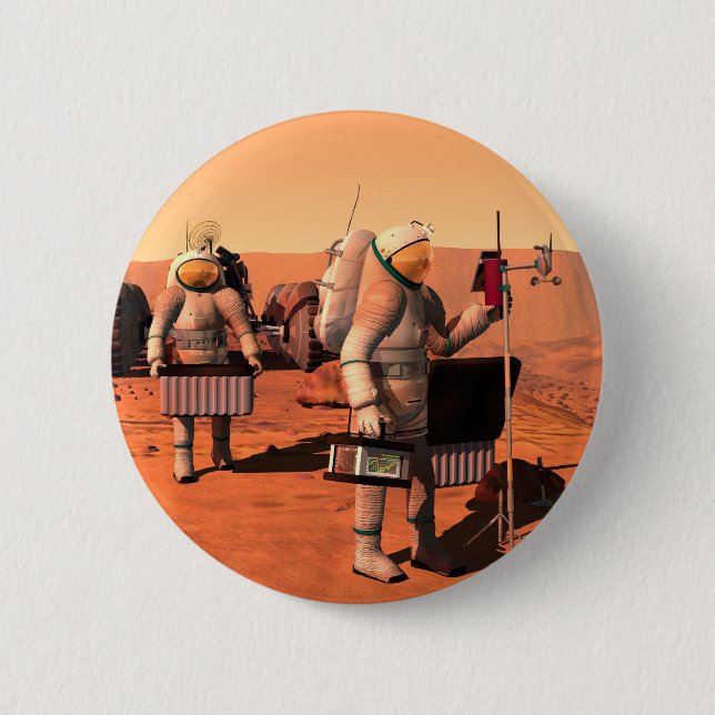 Astronauten richten Wetterausrüstung auf Mars ein. Button (Vorderseite)