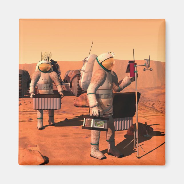 Astronauten richten Wetterausrüstung auf Mars ein. Magnet (Vorne)