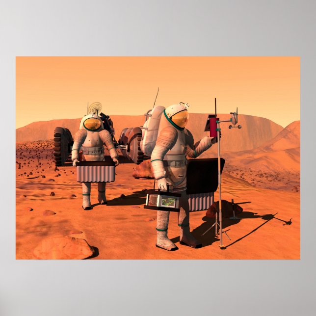 Astronauten richten Wetterausrüstung auf Mars ein. Poster (Vorne)