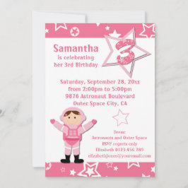 Astronauten-rosa Stern-3. Geburtstags-Party Einladung