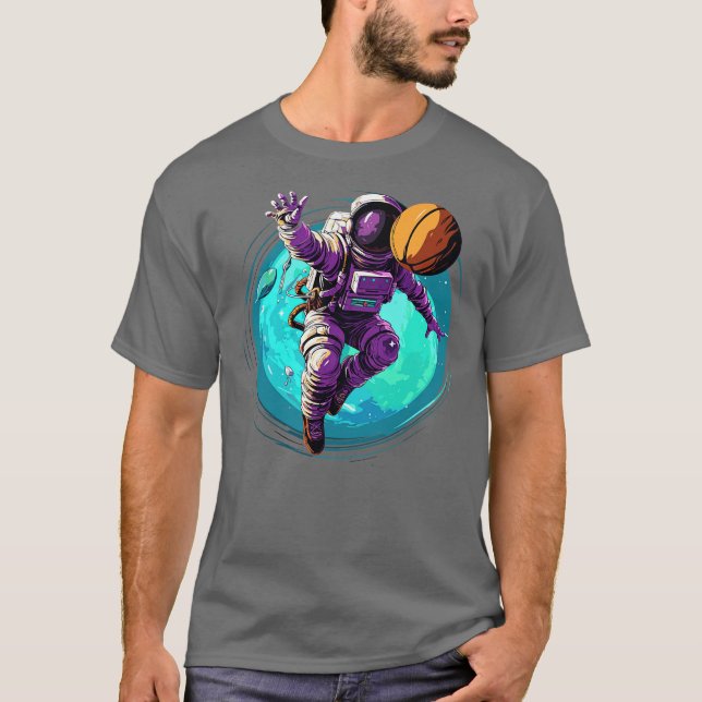 Astronauten spielen Basketball T-Shirt (Vorderseite)