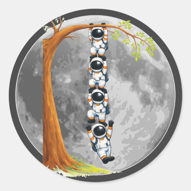Astronauten-Teamwork-Baum  Runder Aufkleber (Vorderseite)