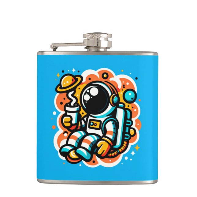 Astronauten trinken Kaffee - Koffein im Weltraum Flachmann (Vorderseite)
