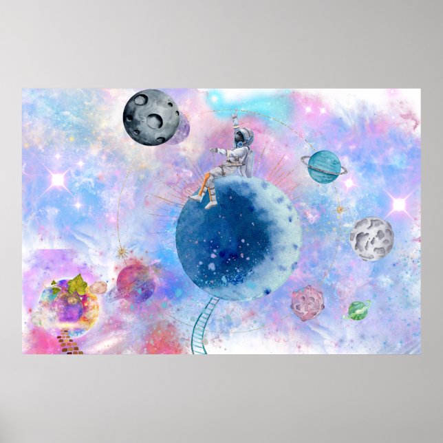 Astronauten und Planeten außerhalb des Universums Poster (Vorne)