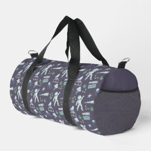 Astronauten und Zubehör auf blau Duffle Bag