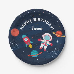 Astronauten-Weltraumraketenschiff zum Geburtstag Pappteller