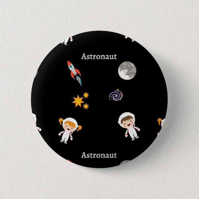 Astronautenberufsmuster auf schwarz button (Vorderseite)