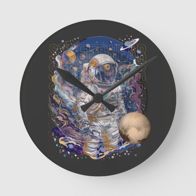Astronautendesign Runde Wanduhr (Vorderseite)