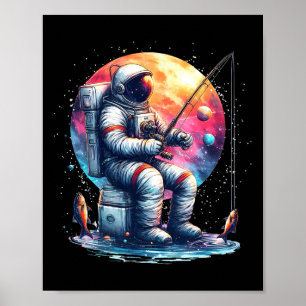 Astronautenfischen im Weltraum Jungen Mädchen Kind Poster