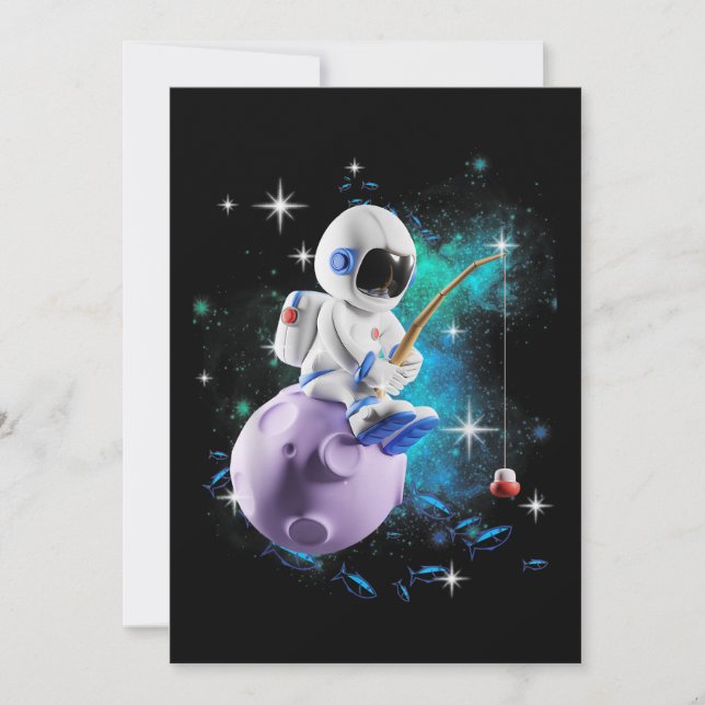 Astronautenfischerei in der Weltraumgalaxie Einladung (Vorderseite)