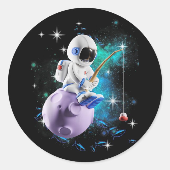 Astronautenfischerei in der Weltraumgalaxie Runder Aufkleber (Vorderseite)