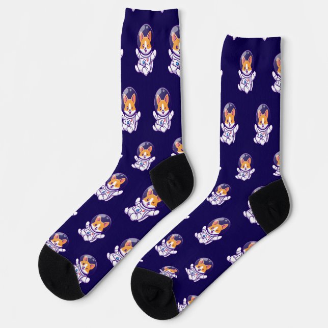 Astronautenhund Niedlicher Hundedesign Socken (Linkes Detail)