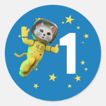 Astronautenkatze Birthday Classic Round Sticker