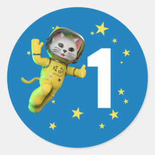 Astronautenkatze Birthday Classic Round Sticker