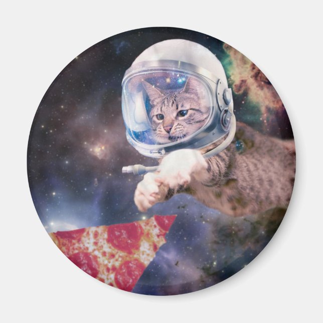 Astronautenkatze, die eine Pizzasuppe jagt Magnet (Vorne)