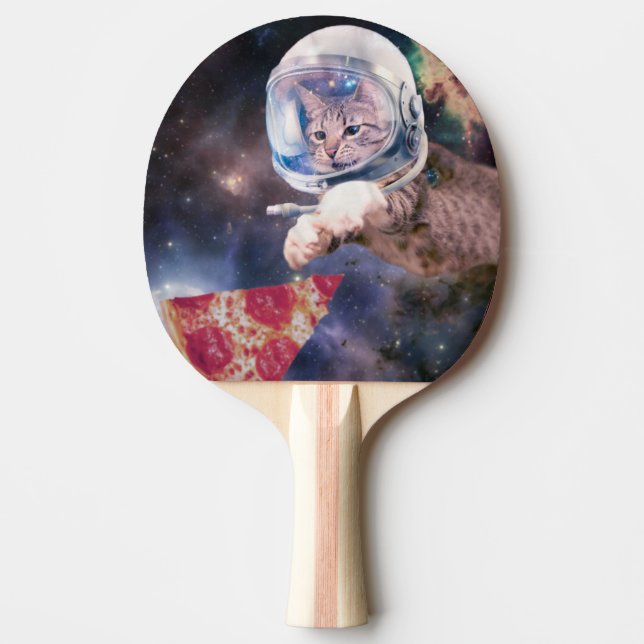 Astronautenkatze, die eine Pizzasuppe jagt Tischtennis Schläger (Vorderseite)