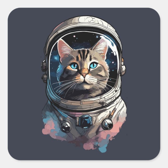 Astronautenkatze im Weltraum Kunst Quadratischer Aufkleber (Vorderseite)