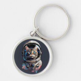 Astronautenkatze im Weltraum Kunst Schlüsselanhänger