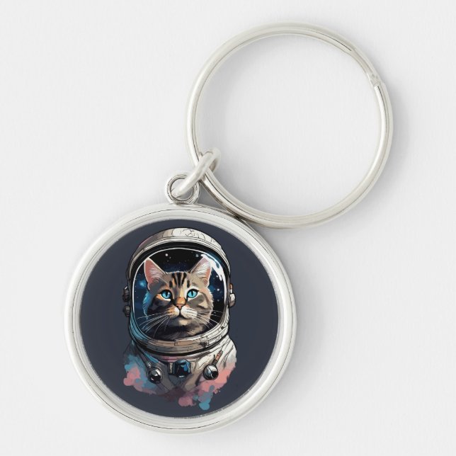Astronautenkatze im Weltraum Kunst Schlüsselanhänger (Vorne)