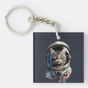 Astronautenkatze im Weltraum Kunst Schlüsselanhänger